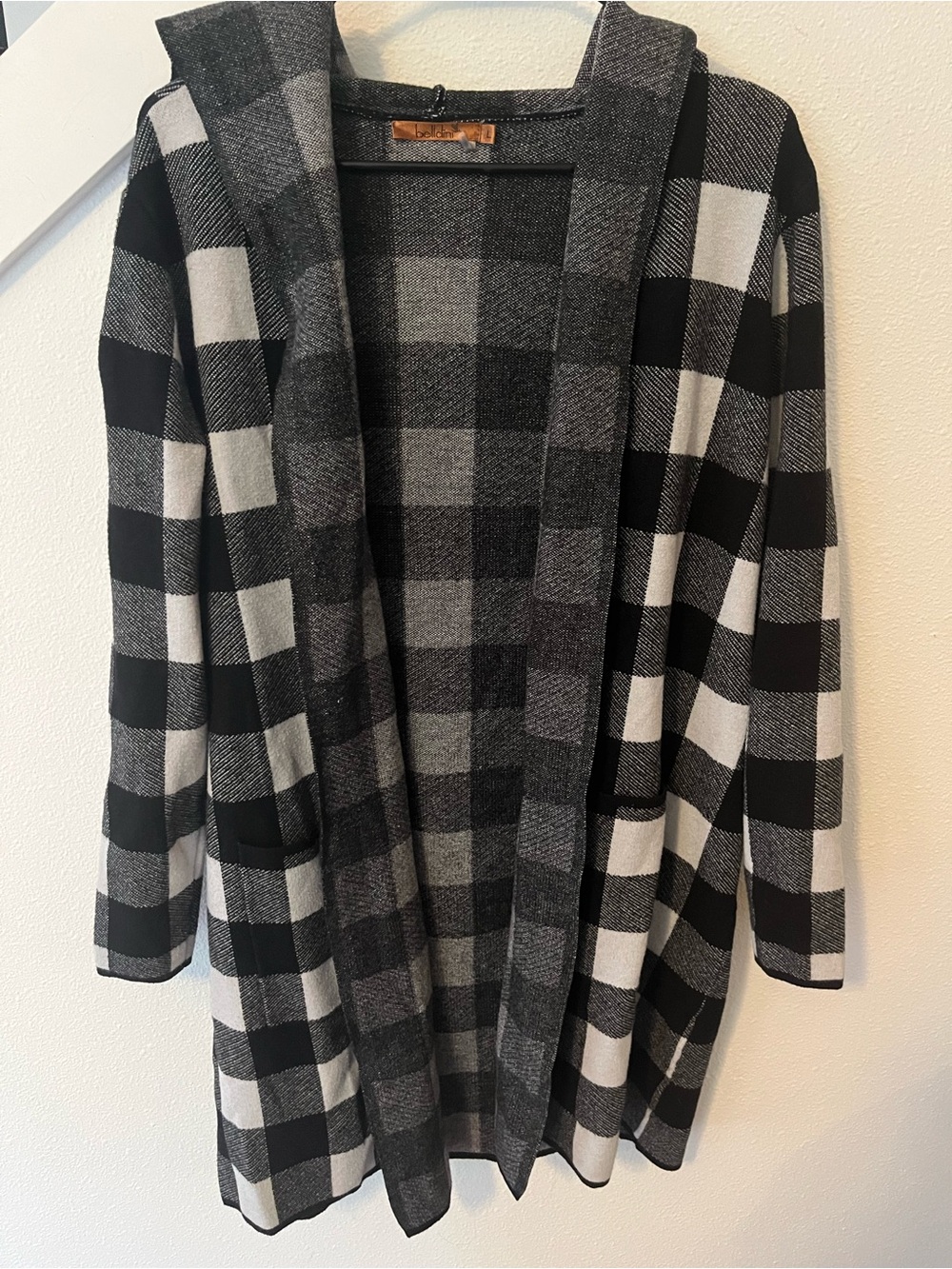 Belldini Black & Gray Buffalo Check Open-Front Cardigan